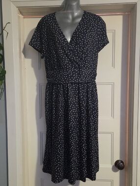 Polka Dot Navy Midi Wrap Dress